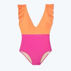 Sunmersalt The Ruffle Backflip Swimsuit in HIBISCUS/TANGERINE size 6